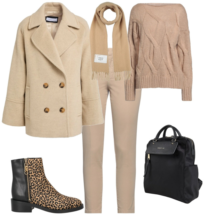 Outfit donna - Trendy per l ufficio. Stile Trendy per Ufficio. Abbinamento con cappotti, zaini, stivaletti, pantaloni skinny, sciarpe, pullovers.