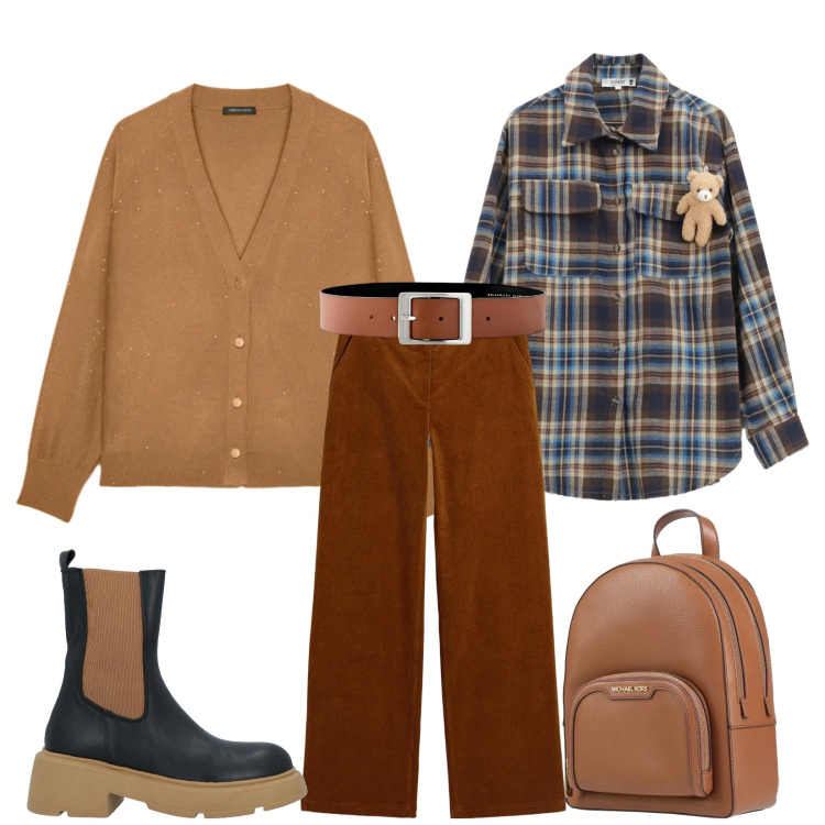 Outfit donna - Total look #2317842. Stile Urban per Tutti i giorni. Abbinamento con pantaloni, cinture, zaini, stivaletti, camicie, cardigans.