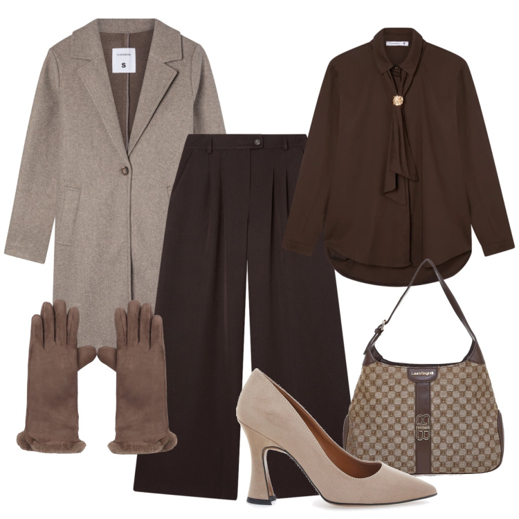 Outfit donna - Terranova a cena. Stile Bon Ton per Serata fuori. Abbinamento con cappotti, camicie, pantaloni, guanti, borse a spalla, décolleté.