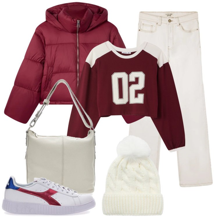 Outfit donna - Affari con Terranova. Stile Casual per Scuola/Università. Abbinamento con jeans bootcut, bomber, t-shirt, berretti, sneakers, borse a spalla.