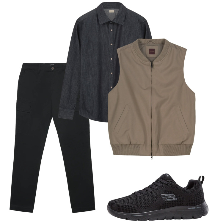 Outfit uomo - Gennaio. Stile Casual per Tutti i giorni. Abbinamento con sneakers, pantaloni cargo, camicie, piumini.