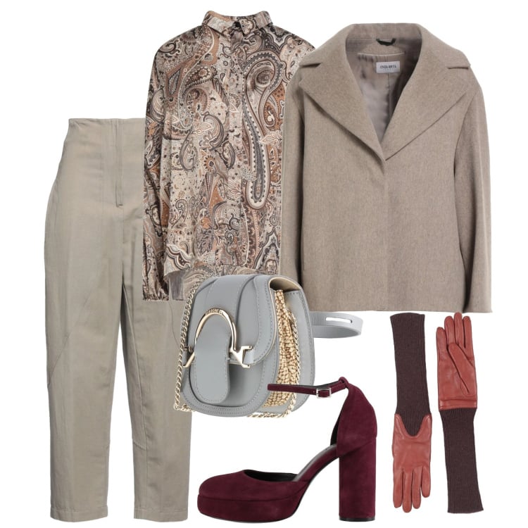 Outfit donna - Cerimonia informale. Stile Chic per Cerimonia. Abbinamento con cappotti, décolleté, pantaloni, camicie, marsupi, guanti.