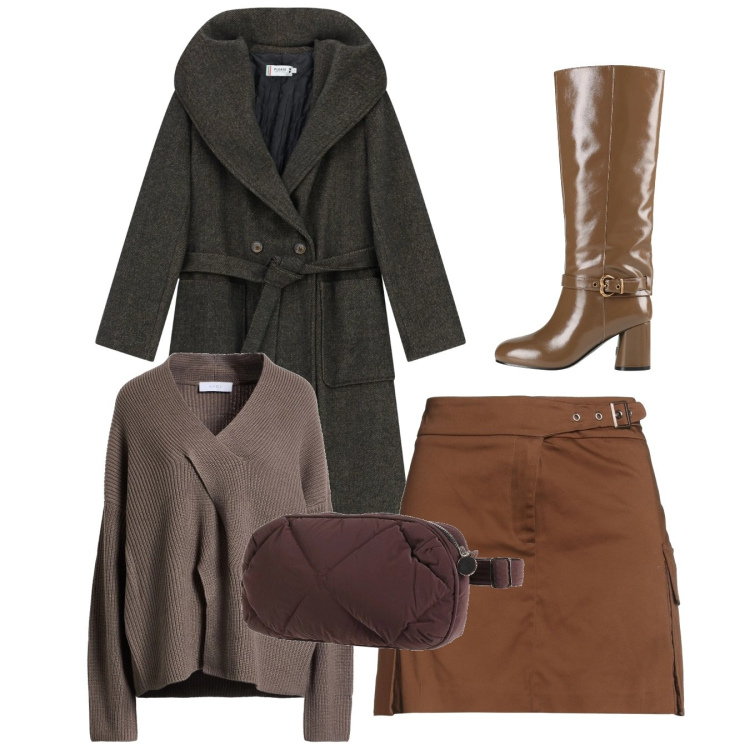 Outfit donna - Nocciolata chic. Stile Chic per Tutti i giorni. Abbinamento con pullovers, minigonne, marsupi, stivali, cappotti.