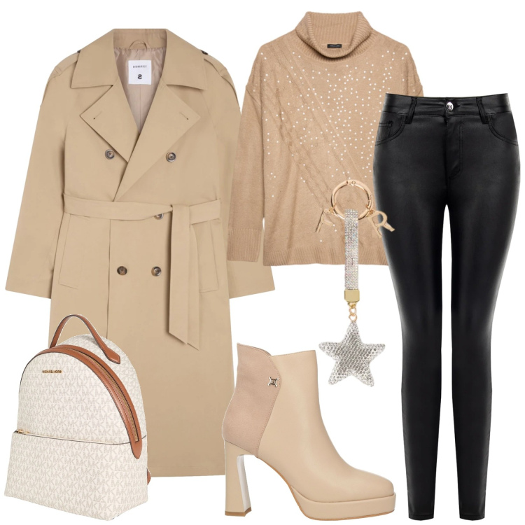 Outfit donna - Total look #2318057. Stile Chic per Tutti i giorni. Abbinamento con stivaletti, zaini, trench, pantaloni skinny, maglieria, portachiavi.