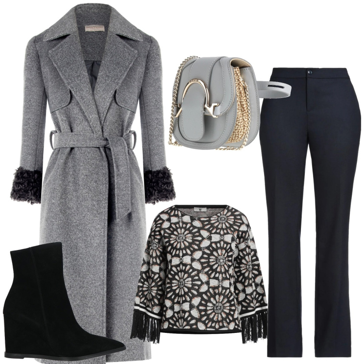Outfit donna - Total look #2318060. Stile Chic per Tutti i giorni. Abbinamento con stivaletti, pantaloni, pullovers, marsupi, cappotti.