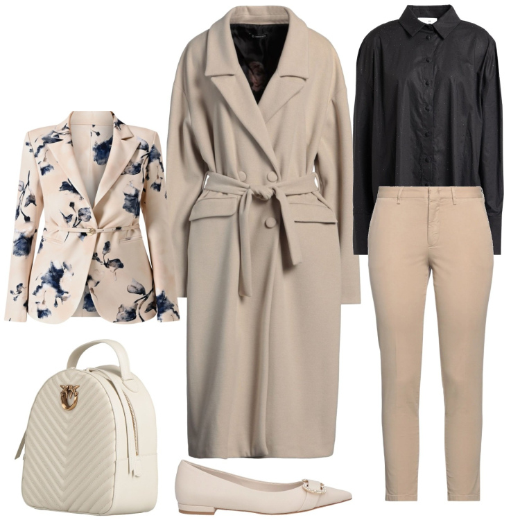 Outfit donna - Total look #2318073. Stile Bon Ton per Ufficio. Abbinamento con camicie, ballerine, zaini, pantaloni skinny, cappotti, blazer.