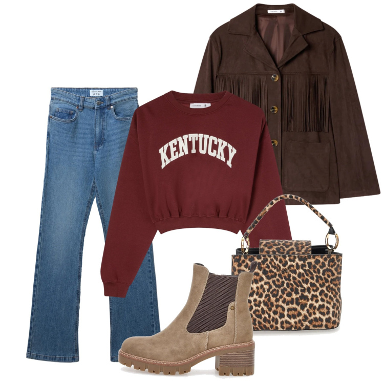 Outfit donna - Terranova - Saldi FW25. Stile Basic per Tutti i giorni. Abbinamento con felpe, cappotti, jeans bootcut, stivaletti chelsea, borse a mano.