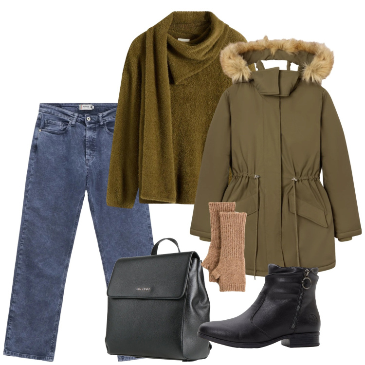 Outfit donna - Gennaio è arrivato - @star67. Stile Casual per Tutti i giorni. Abbinamento con maglieria, guanti, stivaletti, zaini, parka, jeans dritti.