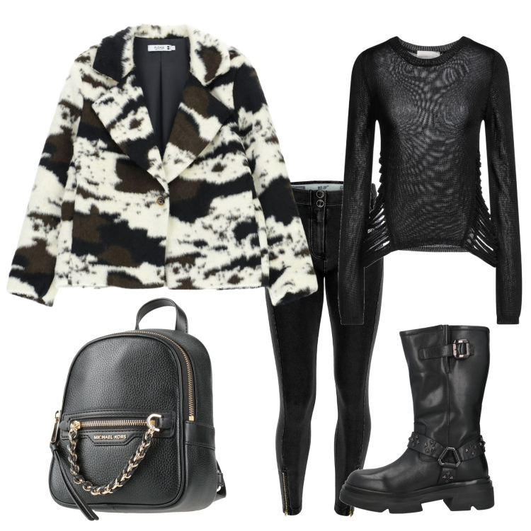 Outfit donna - Total look #2318169. Stile Casual chic per Tutti i giorni. Abbinamento con stivali, zaini, pullovers, blazer, jeggings.