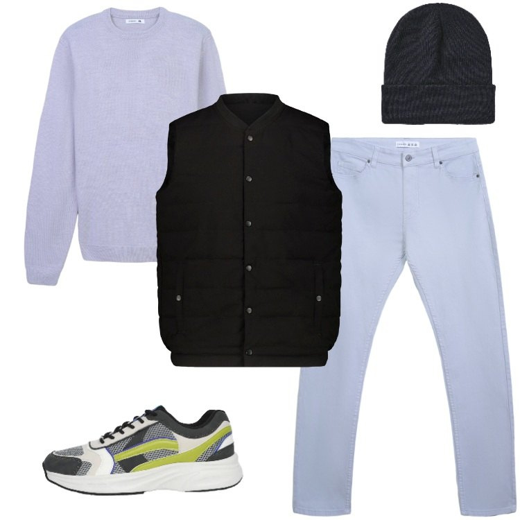 Outfit uomo - Total look #2318172. Stile Trendy per Tutti i giorni. Abbinamento con pantaloni skinny, maglieria, berretti, sneakers, piumini.