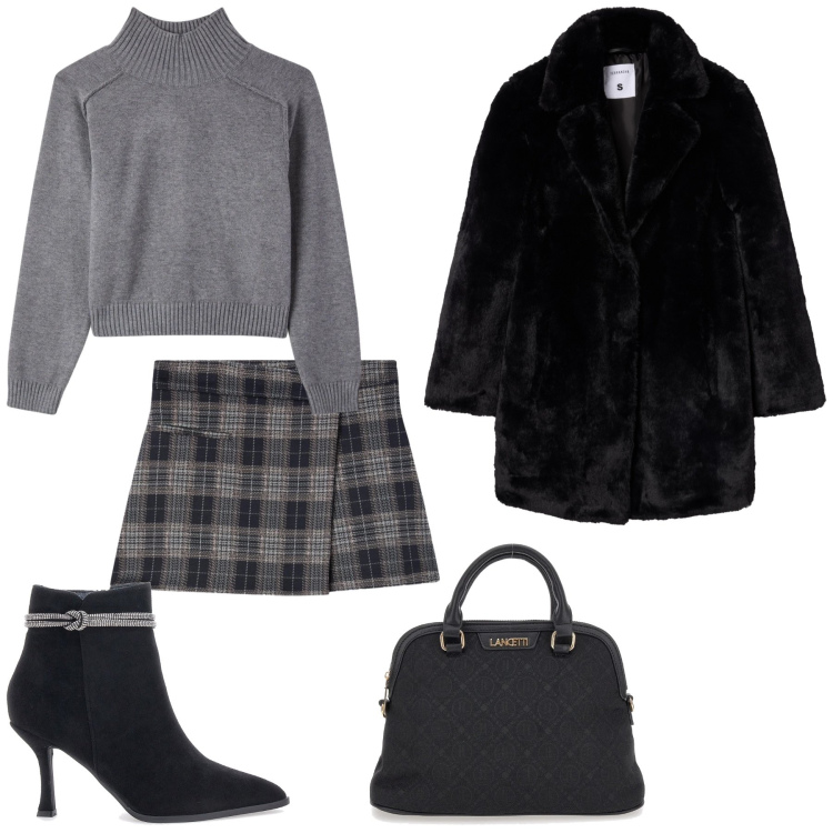 Outfit donna - Pretty style. Stile Trendy per Tutti i giorni. Abbinamento con maglieria, minigonne, cappotti, stivaletti, borse a spalla.