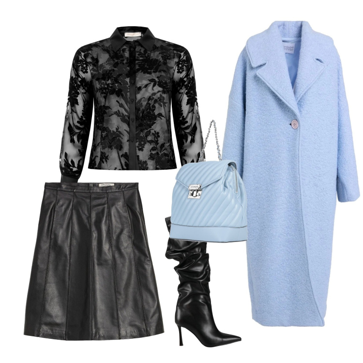 Outfit donna - Serata tra amiche. per Serata fuori. Abbinamento con gonne, cappotti, zaini, stivali, camicie.