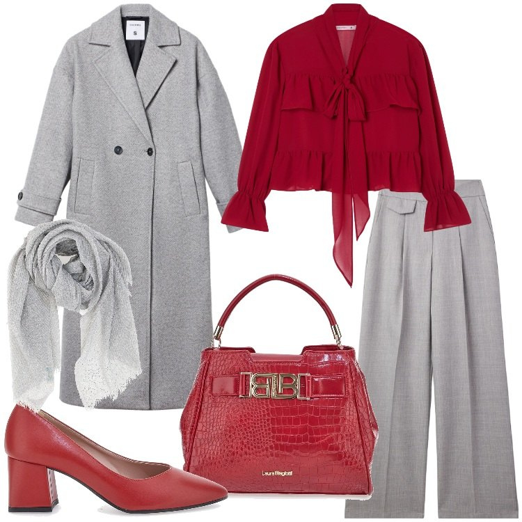 Outfit donna - Terranova - Saldi FW25. Stile Romantica per Ufficio. Abbinamento con pantaloni, cappotti, camicie, borse a mano, décolleté, foulard.