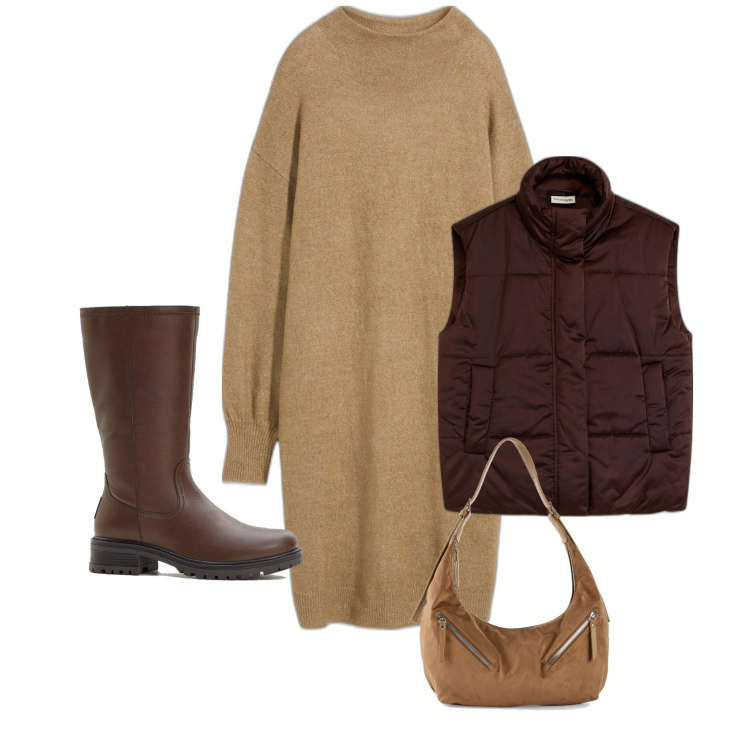 Outfit femme - Robe pull. Style Urban pour Tous les jours. Assortir avec robes, sacs à main, doudounes, bottes.