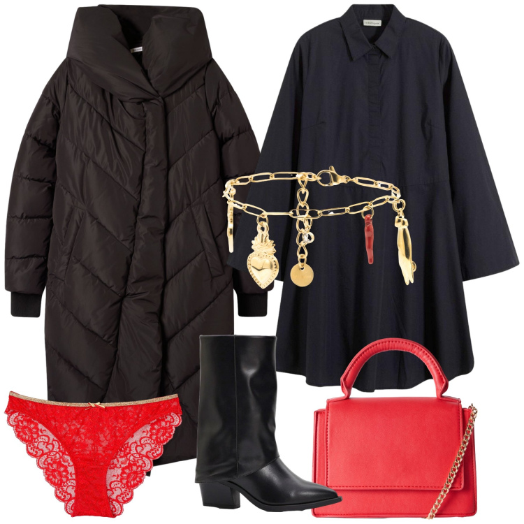 Outfit donna - Il rosso è nei particolari. Stile Urban per Tutti i giorni. Abbinamento con vestiti chemisier, stivali, culotte, cappotti, borse a tracolla, braccialetti.