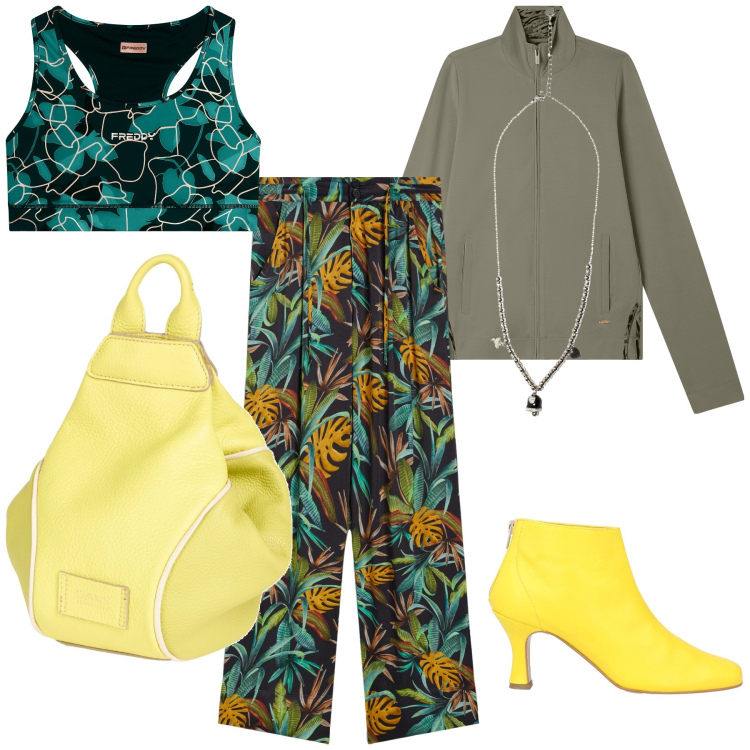 Outfit donna - Fiori di gennaio. Stile Casual chic per Tutti i giorni. Abbinamento con zaini, stivaletti, pantaloni culotte, reggiseni, ciondoli, felpe.