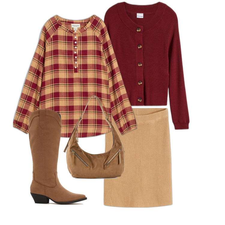 Outfit femme - Tunique a carreaux. Style Boho pour Tous les jours. Assortir avec tuniques, sacs à main, bottines, jupes, pulls.