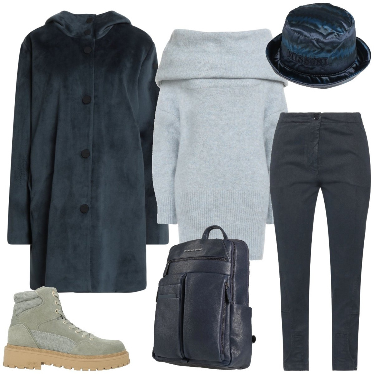 Outfit donna - Università. Stile Casual per Scuola/Università. Abbinamento con maglieria, jeans slim fit, cappotti, stivaletti, cappelli, zaini.