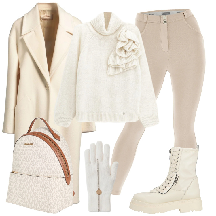 Outfit donna - Bianco eterno. Stile Casual chic per Tutti i giorni. Abbinamento con cappotti, anfibi, zaini, maglieria, guanti, pantaloni skinny.