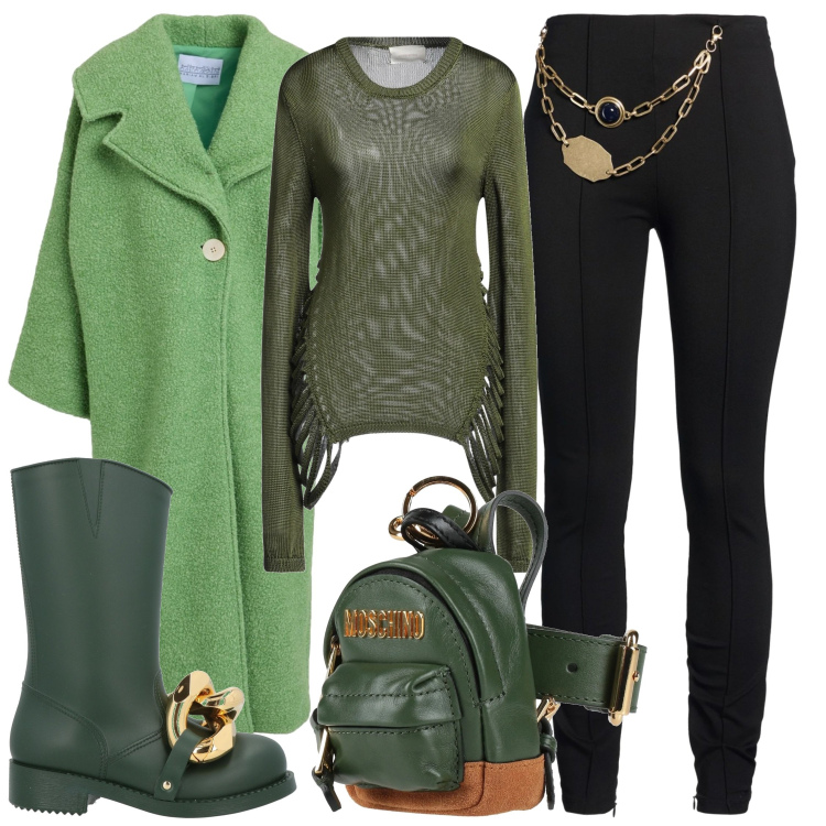Outfit donna - Sottobosco. Stile Casual per Tutti i giorni. Abbinamento con stivaletti, pullovers, cappotti, leggings, marsupi.