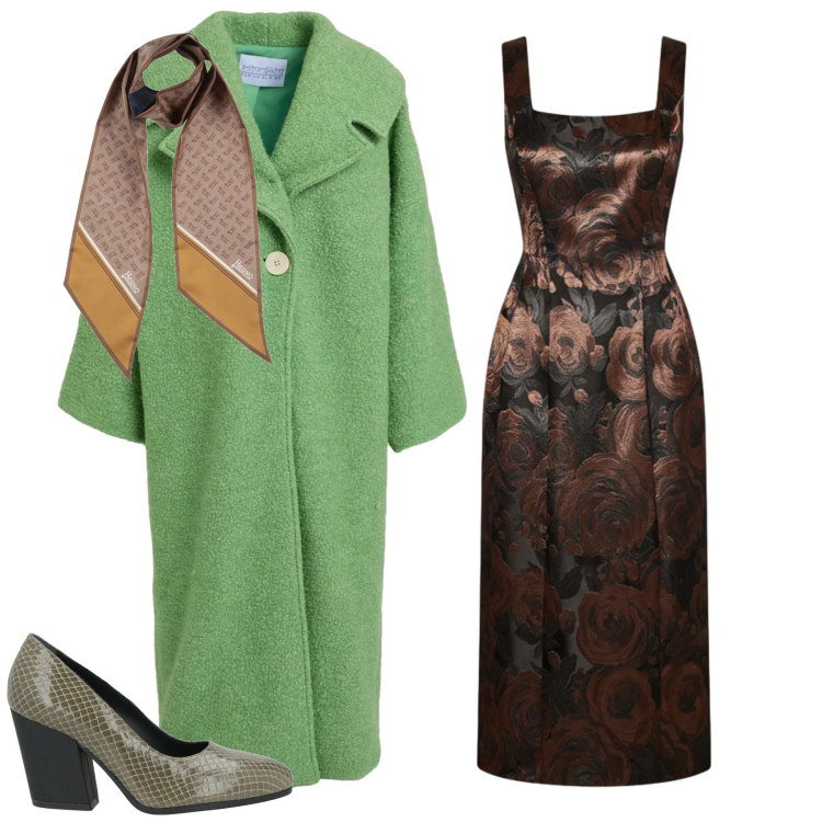 Outfit donna - pranzo di lavoro. Stile Casual chic per Tutti i giorni. Abbinamento con cappotti, sciarpe, décolleté, vestiti.