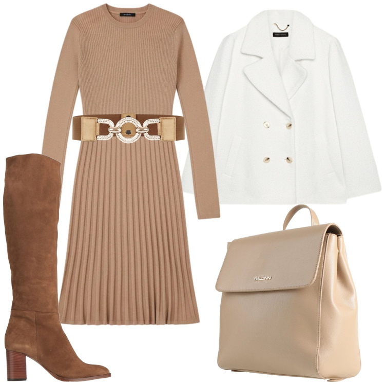 Outfit donna - Total look #2318278. Stile Chic per Serata fuori. Abbinamento con zaini, stivali, cinture, vestiti corti, caban.