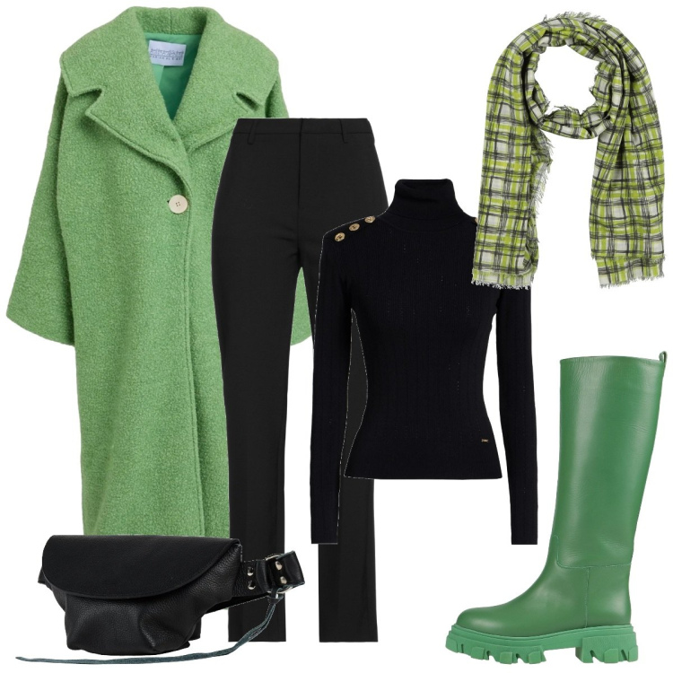 Outfit donna - Verde. Stile Basic per Serata fuori. Abbinamento con pantaloni, stivali, marsupi, cappotti, sciarpe, maglieria.