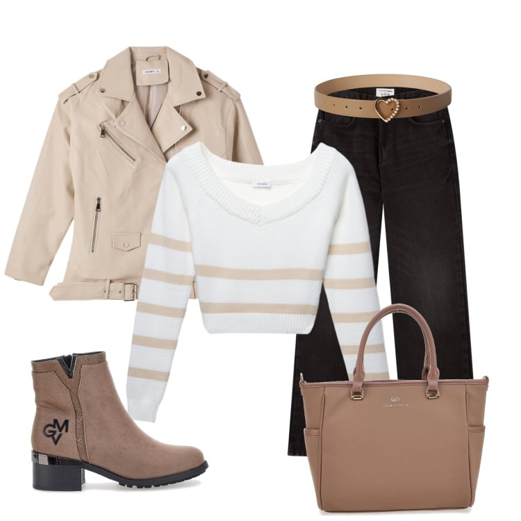 Outfit donna - Etnico urbano. Stile Etnico per Tutti i giorni. Abbinamento con maglieria, giacche, jeans dritti, cinture, stivaletti, borse a tracolla.