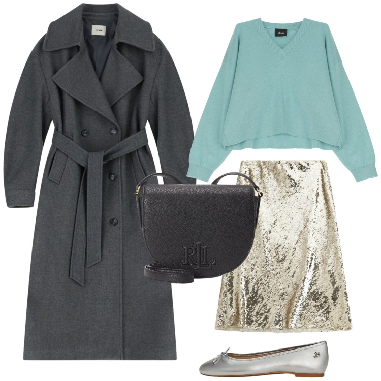 Outfit donna - Devi avermi!. Stile Casual chic per Tutti i giorni. Abbinamento con borse a tracolla, ballerine, cappotti, maglieria, gonne longuette.