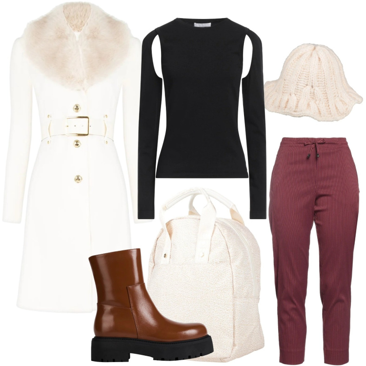 Outfit donna - Carattere deciso. Stile Romantica per Tutti i giorni. Abbinamento con zaini, stivaletti, pantaloni, pullovers, cappelli, cappotti.