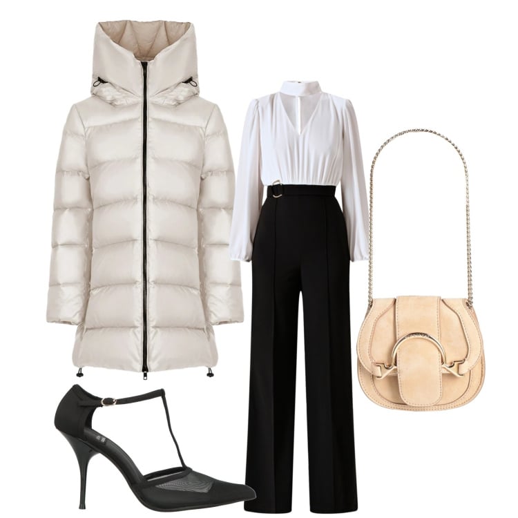 Outfit donna - Un piumino per ogni occasione. Stile Chic per Cerimonia. Abbinamento con décolleté, marsupi, cappotti, tute.