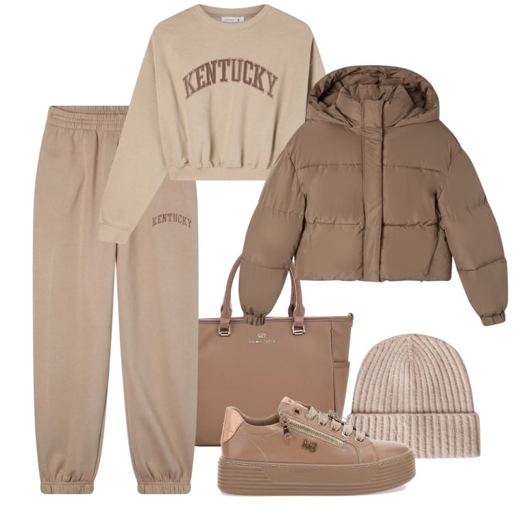 Outfit donna - Sportiva mood Terranova. Stile Casual per Tutti i giorni. Abbinamento con felpe, pantaloni sportivi, bomber, berretti, sneakers alte, borse a tracolla.