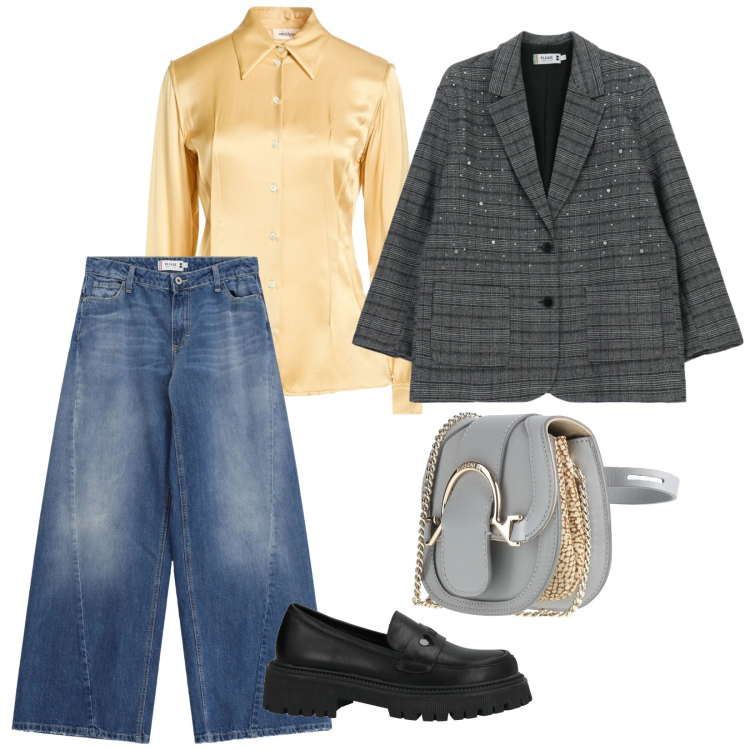 Outfit donna - A lavoro in denim. per Ufficio. Abbinamento con mocassini, camicie, marsupi, blazer, jeans.