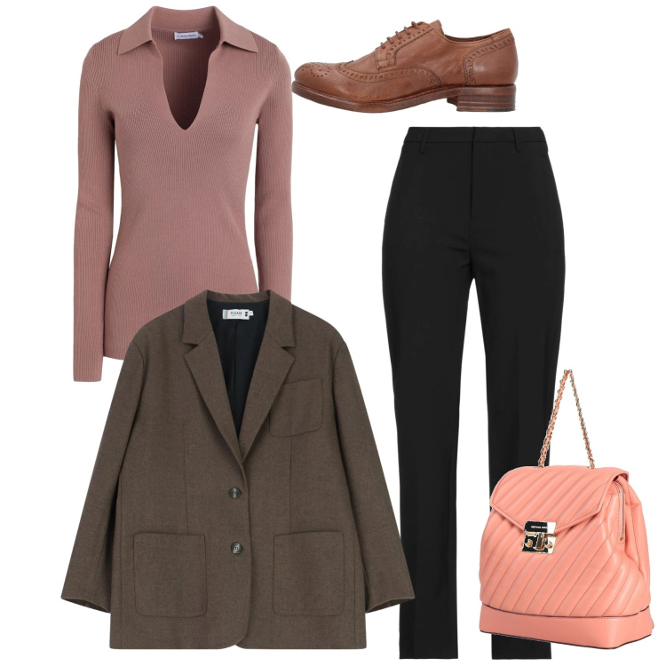 Outfit donna - Mannish chic. Stile Mannish per Tutti i giorni. Abbinamento con zaini, scarpe stringate, pullovers, pantaloni, blazer.