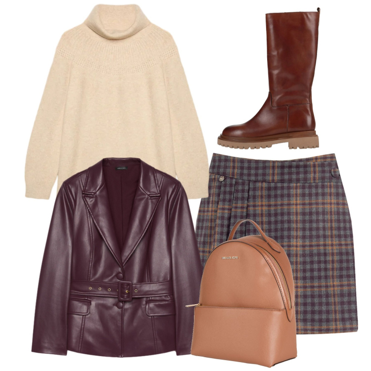 Outfit donna - Total look. Stile Preppy per Tutti i giorni. Abbinamento con zaini, stivali, minigonne, maglieria, blazer.