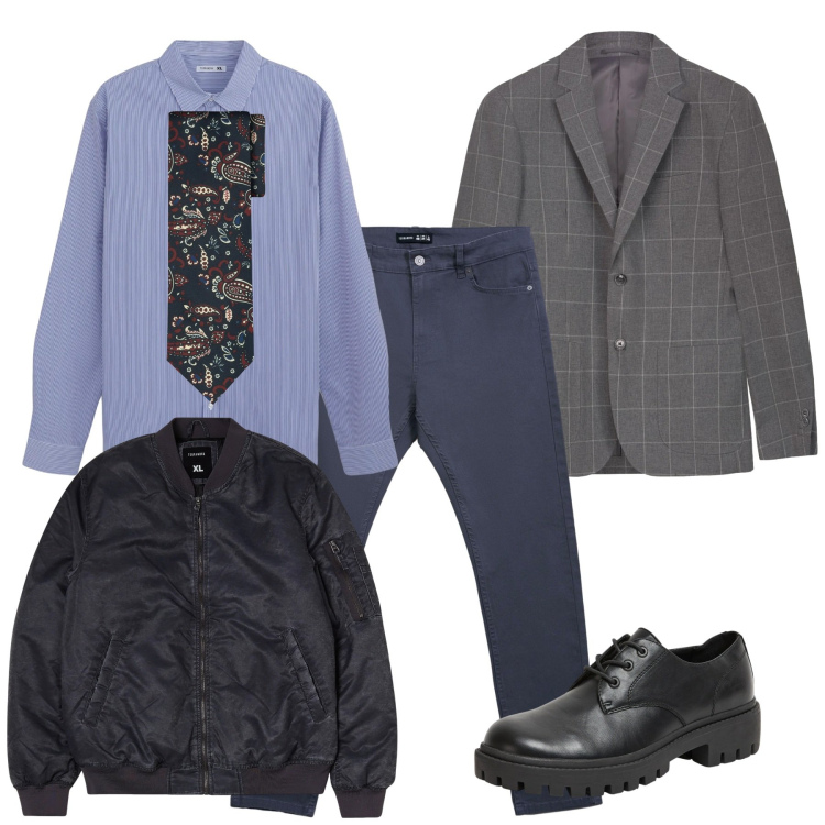 Outfit uomo - Elegante con il bomber. Stile Business/Elegante per Tutti i giorni. Abbinamento con scarpe stringate, bomber, camicie, pantaloni skinny, giacche, cravatte.