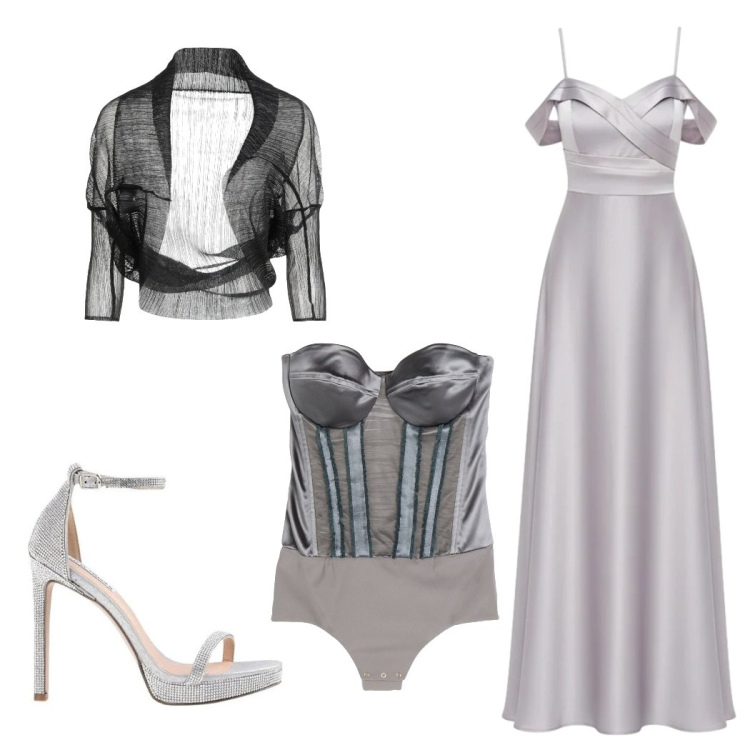 Outfit donna - Ispirazioni argentate. Stile Glamour per Cerimonia. Abbinamento con blazer, body, sandali col tacco, vestiti lunghi.