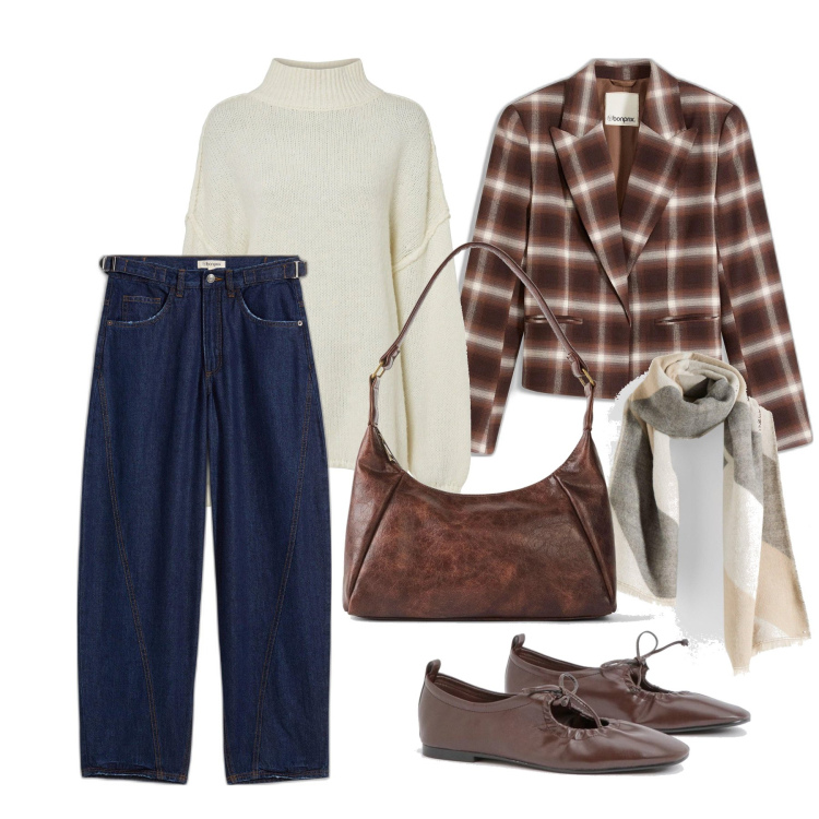Outfit femme - Janvier. Style Casual chic pour Tous les jours. Assortir avec sacs à main, pulls, écharpes, blazers, jeans, ballerines.