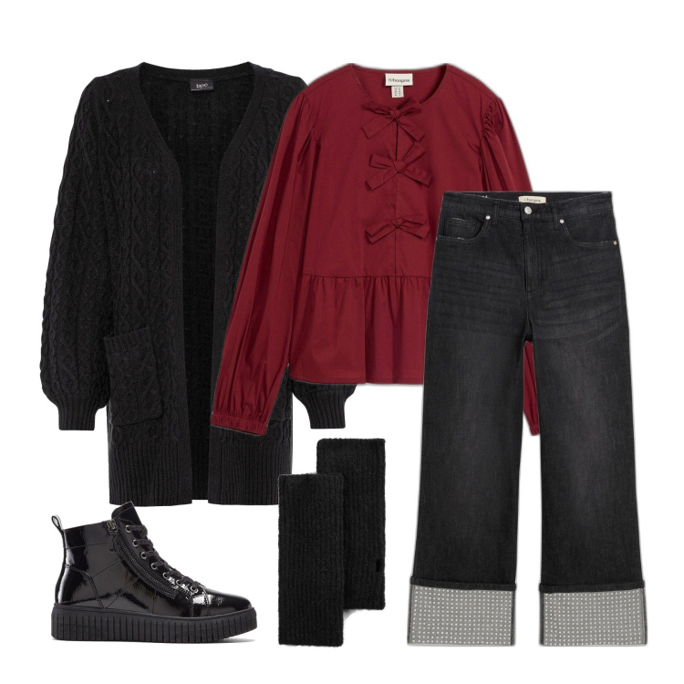 Outfit femme - Janvier. Style Casual pour Tous les jours. Assortir avec bottes, pulls, socquettes, tuniques, jean coupe droite.