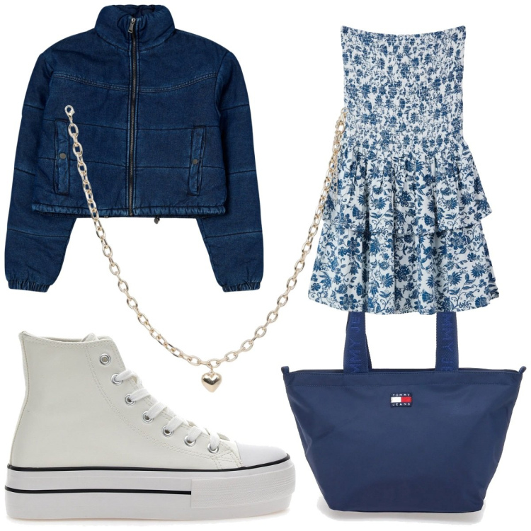 Outfit donna - Total look #2318417. Stile Casual per Tutti i giorni. Abbinamento con blazer, vestiti corti, collane, sneakers, borse tote.