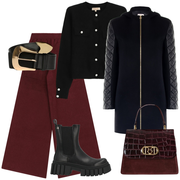 Outfit donna - Un pranzo domenicale. per Tutti i giorni. Abbinamento con stivaletti, cardigans, pantaloni a palazzo, cappotti, borse a mano, cinture.