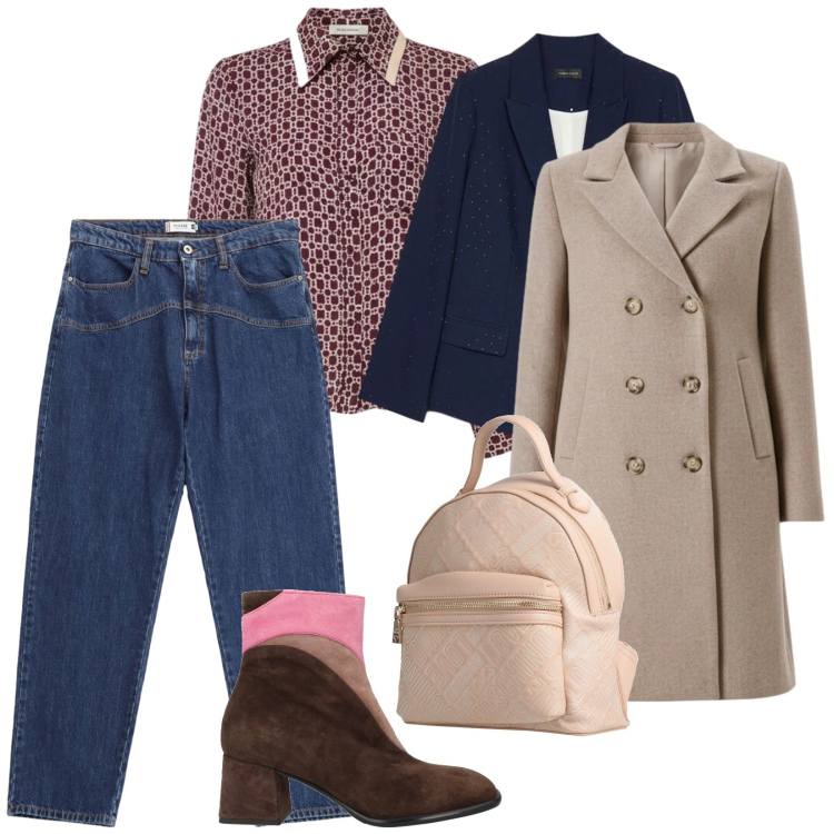 Outfit donna - Domenica. per Tutti i giorni. Abbinamento con stivaletti, zaini, jeans, cappotti, camicie, blazer.
