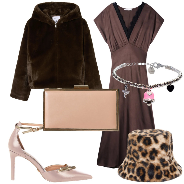 Outfit donna - Cerimonia di febbraio. Stile Glamour per Cerimonia. Abbinamento con vestiti lunghi, ecopellicce, braccialetti, décolleté, pochette, cappelli.
