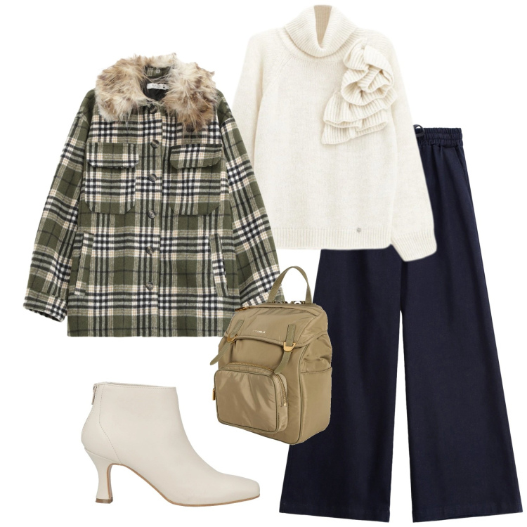 Outfit donna - Total look #2318476. Stile Chic per Tutti i giorni. Abbinamento con zaini, stivaletti, cappotti, maglieria, jeans.