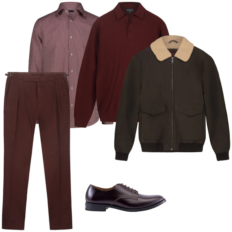 Outfit uomo - Colori di gennaio. per Serata speciale. Abbinamento con maglieria, scarpe stringate, camicie, bomber, pantaloni.