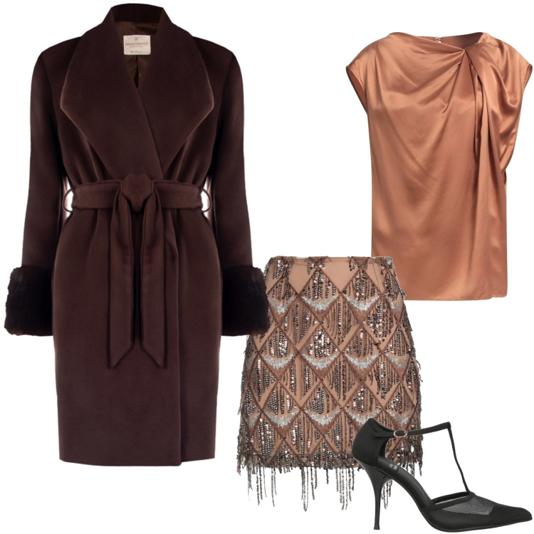 Outfit donna - Capospalla importante. Stile Glamour per Serata fuori. Abbinamento con minigonne, décolleté, top, cappotti.