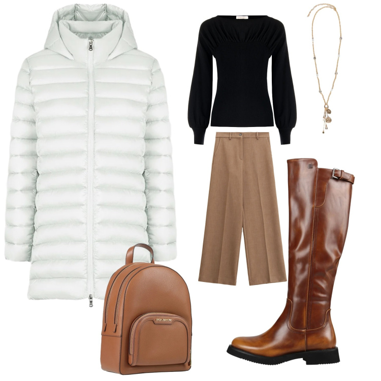 Outfit donna - Wrapped. Stile Casual chic per Tutti i giorni. look ideale per Tall. Abbinamento con stivali, zaini, pantaloni, piumini, maglieria, ciondoli.