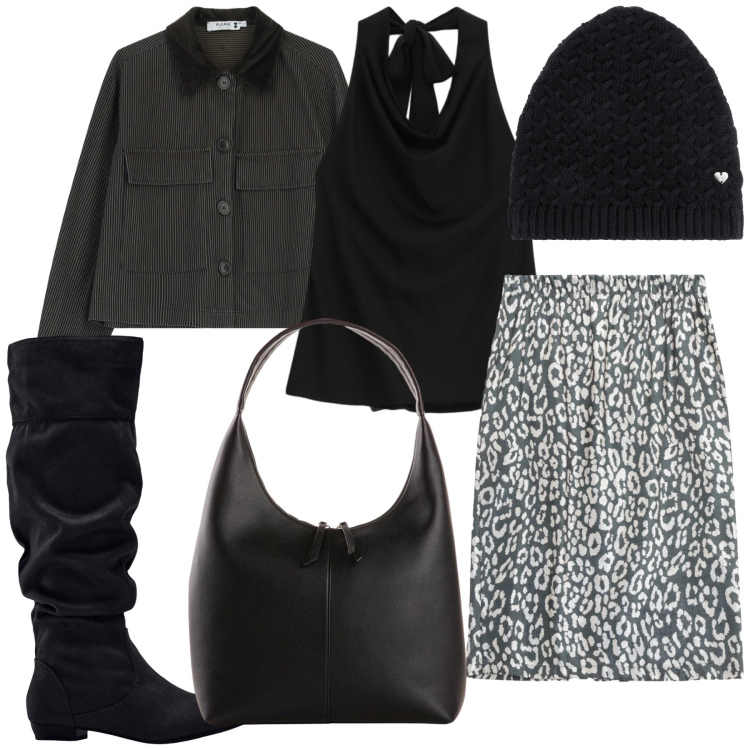 Outfit donna - Ufficio Please e Bonprix. Stile Urban per Ufficio. Abbinamento con stivali, shopping bag, berretti, gonne, top, blazer.