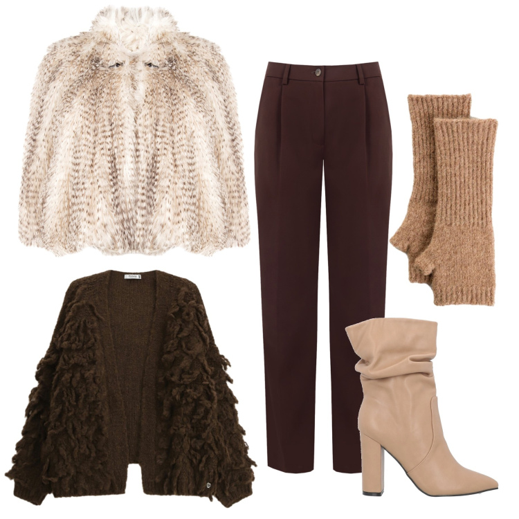 Outfit donna - Primadonna. Stile Casual chic per Serata fuori. Abbinamento con guanti, stivaletti, cardigans, ecopellicce, pantaloni.