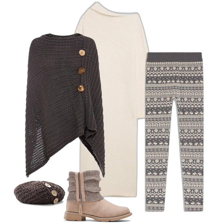 Outfit femme - Casual Winter. Style Casual pour Tous les jours. Assortir avec bottines, manteaux, bonnets, robes, legging.